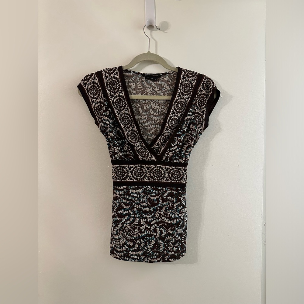 Y2K BCBGMAXAZRIA Teal and Brown Tee w/built-in belt
